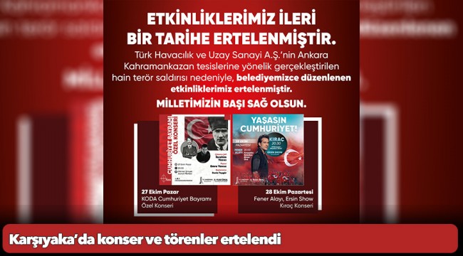 Karşıyaka’da konser ve törenler ertelendi