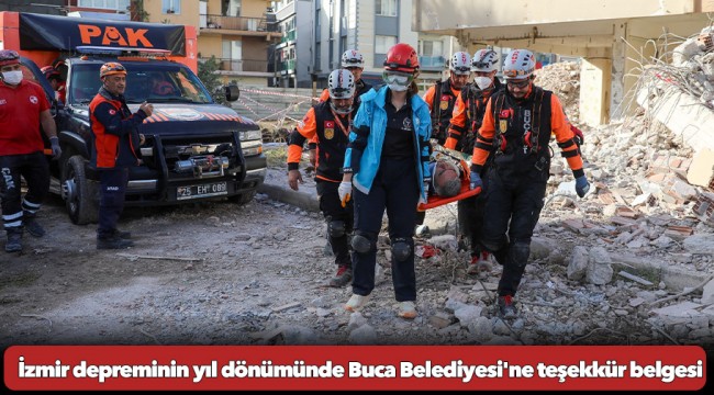  İzmir depreminin yıl dönümünde Buca Belediyesi'ne teşekkür belgesi