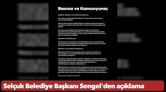 Yangında can veren 5 çocuğa ilişkin Selçuk Belediye Başkanı Sengel'den açıklama